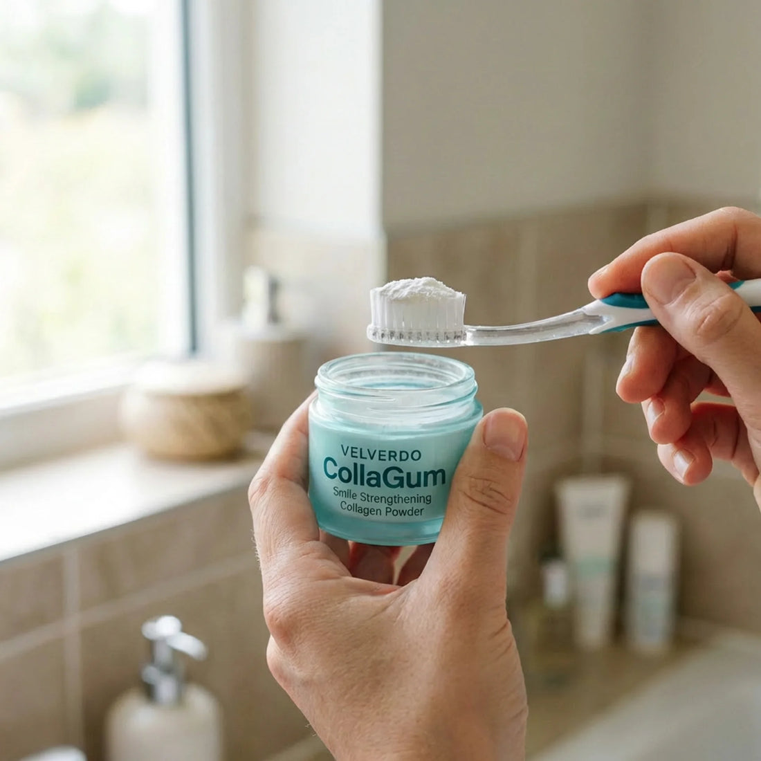 Brush-in oral-care powder applied with a toothbrush
